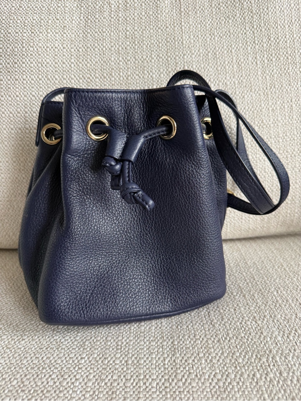 Navy Leather Bucket Bag